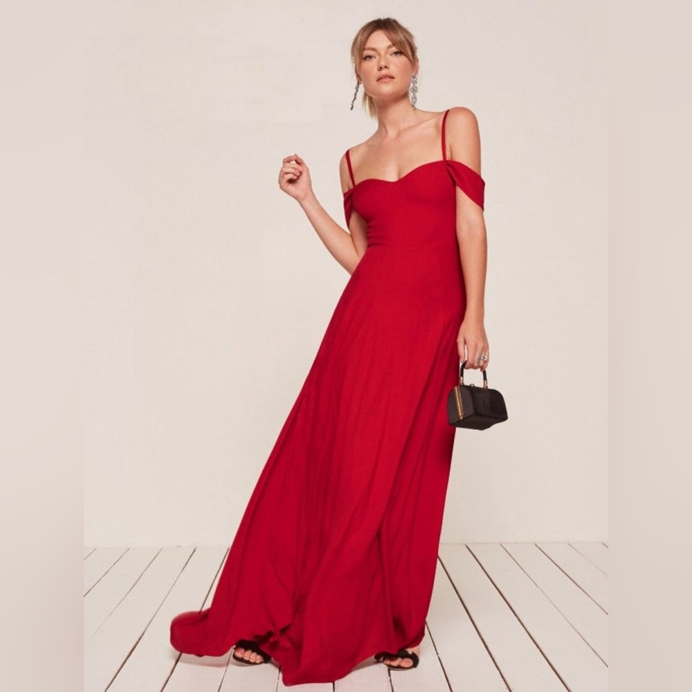 Reformation Red Sleeveless Gown with Sweetheart Neckline